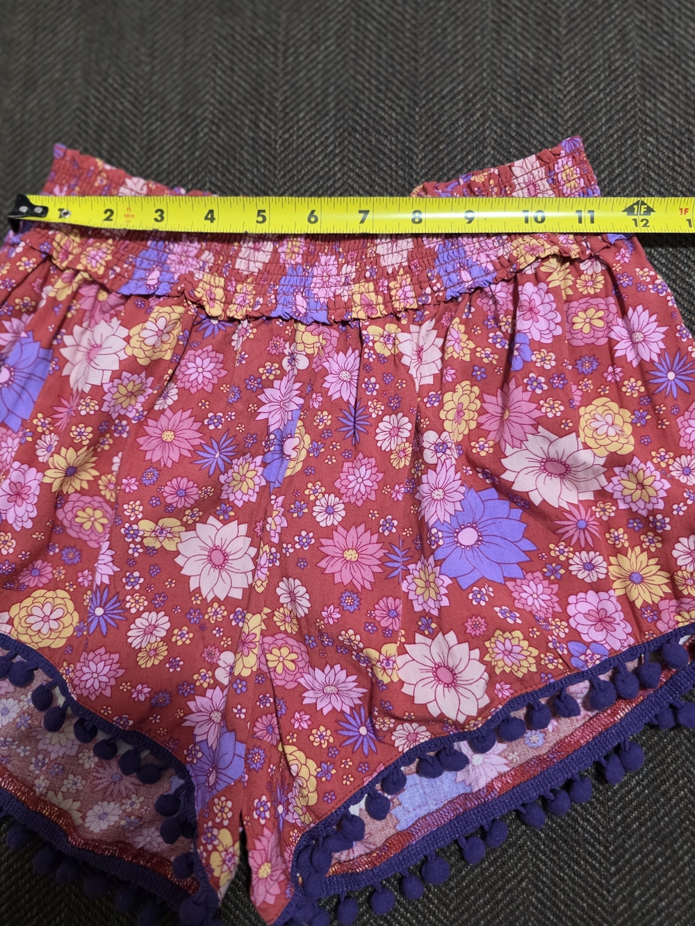 NATURAL LIFE Pink Floral High-Waist Shorts with Purple Pom Trim - Picture 4 of 5